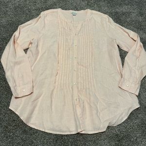 Sundance Size Lrg Warm Breeze Linen Button Front Top Pink Long Sleeve Pleated